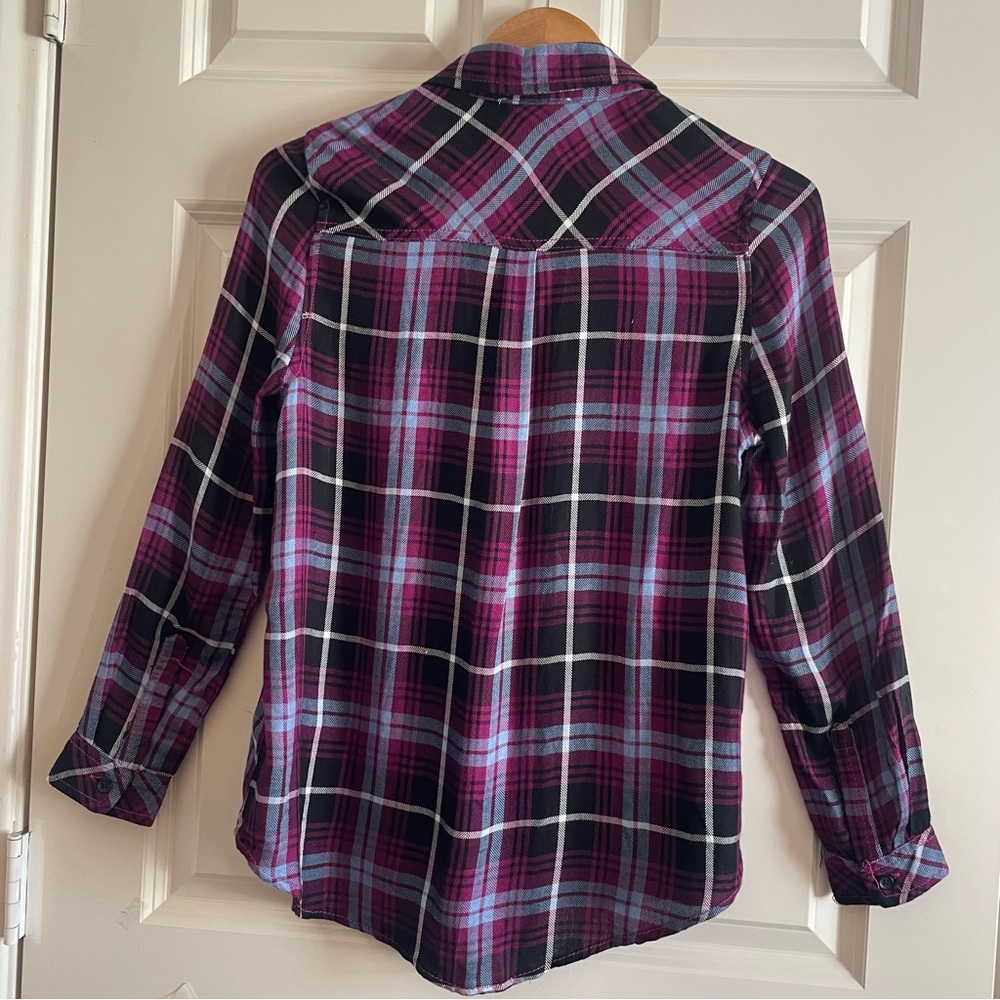 beachlunchlounge Pink and Blue Plaid Button Down Shirt Long Sleeve Cabincore - Picture 6 of 9